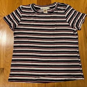 Black red white striped crop tee small